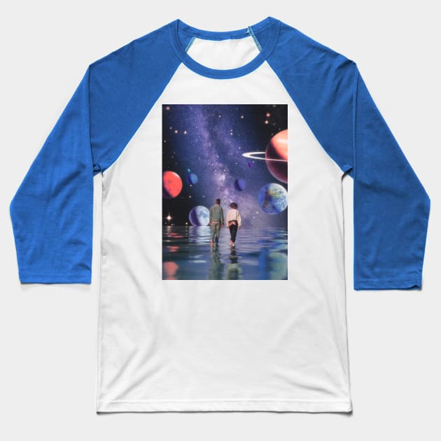 Space Walk Baseball T-Shirt by linearcollages